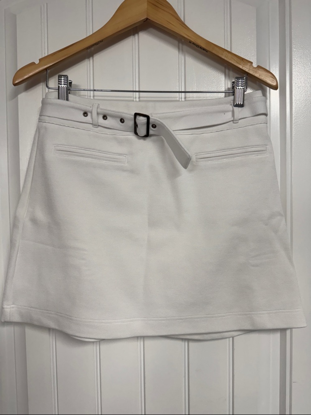 Anthropologie White A-Line Mini Skirt with Belt